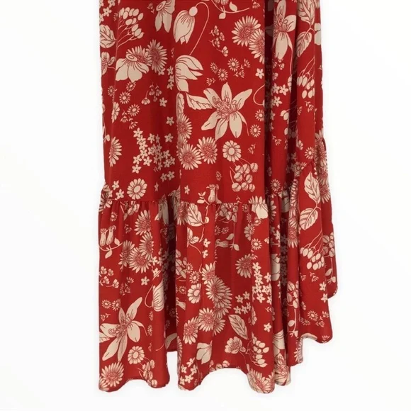 NWT Urban Outfitters Daphne Red / Orange Floral Midi Ruffle Wrap Dress Medium M - Picture 10 of 12